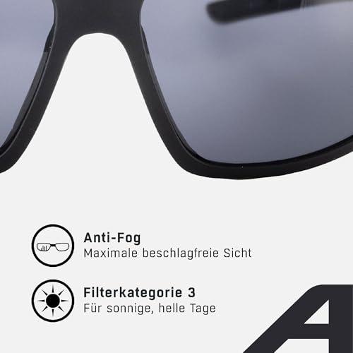 ALPINA DEFEY - Verspiegelte und Bruchsichere Sport- & Fahrradbrille für Erwachsene, Anti-fog, bruchsicher, mit UV-A-, B- & -C-Schutz, black matt (black)