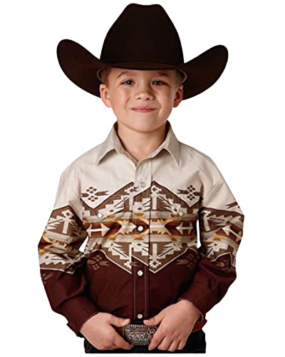BOYS LONG SLEEVE SNAP ARIZONA AZTEC BORDER WESTERN SHIRT - Main Image