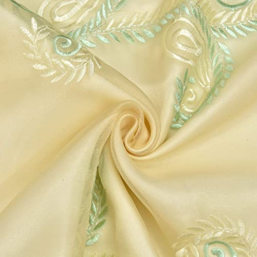 Image of Polyester Embroidered Window Curtain, Set of 2 (5 Feet, Green Carey + Ivory Blackout)