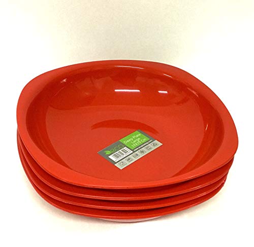 Lot de 4 assiettes creuses réutilisables en plastique écologique incassables 100 % de qualité alimentaire parfaites pour le camping, l'intérieur, l'extérieur et les pique-niques (rouge, taille L)