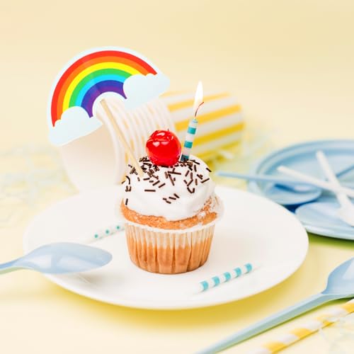 Comnico 580984_1_9PGFJZRT 24 Pcs Rainbow Cupcake Toppers Theme Party Cake Decorations Diy Cake Picks Insert Toppers Cute Dessert Decorating Supplies thumb #4