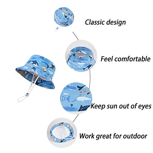 Image of LANGZHEN Sun Protection Hat for Kids Toddler Boys Girls Wide Brim Summer Play Hat Cotton Baby Bucket Hat with Chin Strap