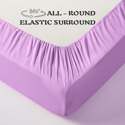 Image of KKJIAF 3 Piece Toddler Sheet Set Microfiber, Includes a Flat Sheet, a Fitted Sheet and a Ruffle Pillowcase, Light Purple