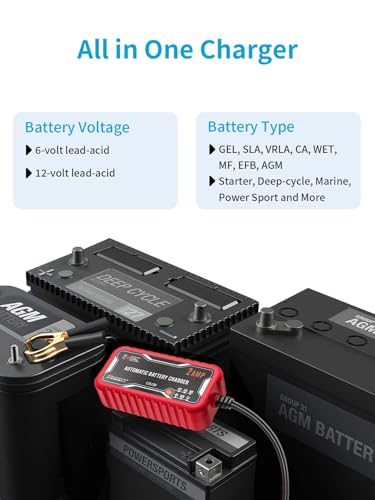 Foval [2-Pack] Foval 2-Amp Car Battery Charger, 6V And 12V Portable Automatic Smart Charger, Battery Maintainer, Trickle Charger And Battery Desulfator For Car Lawn Mower Motorcycle Boat Lead Acid Batteries thumb #1