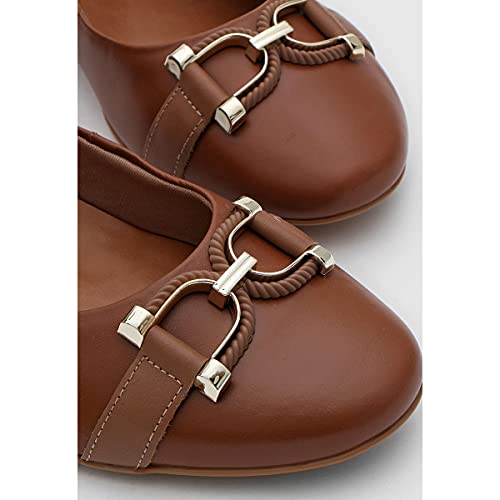 Scarpin Couro Usaflex Aplique Metal - Marrom - 37