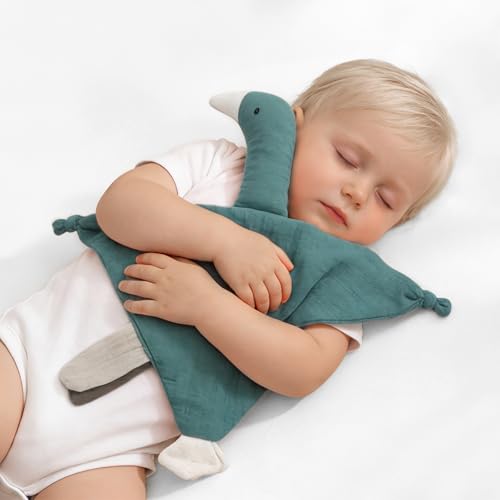 ZIGJOY Baby Lovey Muslin Cotton Baby Security Blanket Soft Breathable Lovies for Babies Gifts for Newborn Infant Toddler Boys and Girls Swan Blue