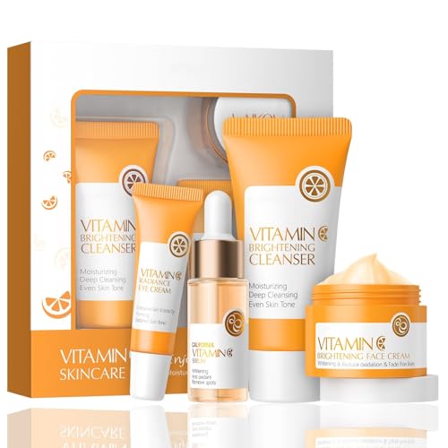 Vitamin C Skin Care Sets & Kits, Skin Care For Teenage Girls, Skin Care Set For Pamper Teenage Girls Gifts,Facial Kit,Skincare Set,Cleanser, Serum,Cream,Eye Cream, Womens Christmas Gifts