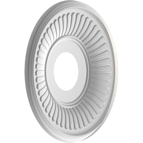Image of Ekena Millwork CMP13BEGBW Berkshire Thermoformed PVC Ceiling Medallion (Fits Canopies up to 5 3 /4 inch), 13 inchOD x 3 1 /2 inchID x 3 /4 inchP, UltraCover Satin Blossom White