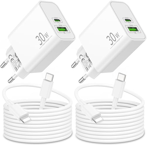 30W 2-Port Laddare Charger för iPhone 14 13 12 11 Pro MAX Mini, iPhone XS XR X SE 8 7 6 Plus, för AirPods iPad, snabbladdare Snabb USB-C USB-A kontakt PD3.0-laddaradapter med 2M-kabel 4-Pack