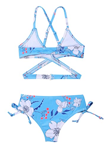 Choomomo Kids Girls Floral Print Bikini Set Criss Cross Back Bra and Tie Side Briefs 2 Pieces Bathing Suit4