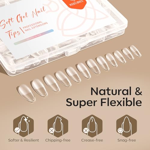 Image of Modelones Medium Almond Nail Tips Pre-shaped Full Cover Fake Nails Soft Gel