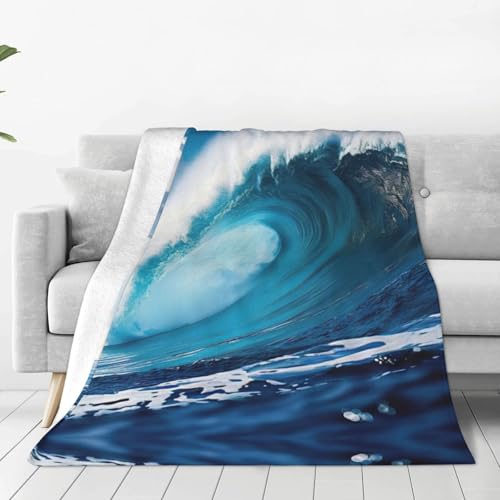ERSDWRE Manta gruesa con estampado de olas de mar grandes, cálida y acogedora, manta de franela suave para cama, sofá, camping, viajes