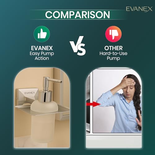 Image of EVANEX EVANEX 304 Grade Stainless Steel Stand Glass Bottle Liquid Soap Dispenser /Hand Wash Gel, Conditioner, Sanitizer Stand, Shampoo Dispenser /Bathroom Accessories Set (Vento)