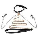 YAXZA BDSM Halsband mit Nippelklemme für Frauen Bondageset Fessel Set, Einstellbar Brustklammern SM Nipple Clamps Brustwarzen Sex BDSM Sexspielzeug für Frau & Mann