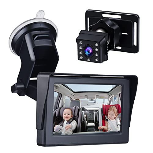 Image of Putybudy Baby Car Mirror 1080P 4.3 Inch Baby Car Camera Night Vision, Safety Car Seat Mirror Cameras Monitored, Mirrors with Wide Crystal Clear View Adjustable Angle Length