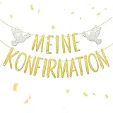 COMOOKA Konfirmation Deko Konfirmation Girlande Gold mit Glitzer Konfirmation Banner Mädchen Junge Firmung zum Aufhängen für Wand Fenster Tisch