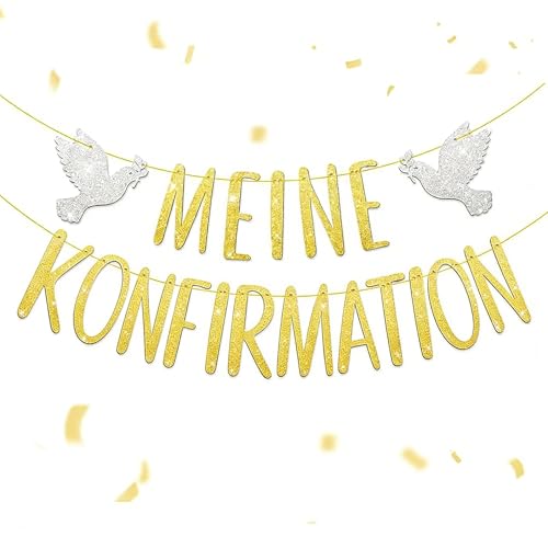 COMOOKA Konfirmation Deko Konfirmation Girlande Gold mit Glitzer Konfirmation Banner Mädchen Junge Firmung zum Aufhängen für Wand Fenster Tisch