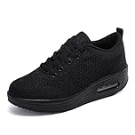 Women's Lightweight Sneakers,Trainers Ladies Casual Comfortable Walking Shoes Platform Wedges Breathable Running Shoes,FullBlack-911,7 UK
