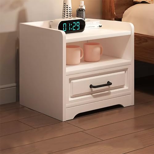 HJYBFA Mesita de Noche Moderna Blanca con cajón y Estante, Elegante Dormitorio y Sala de Estar