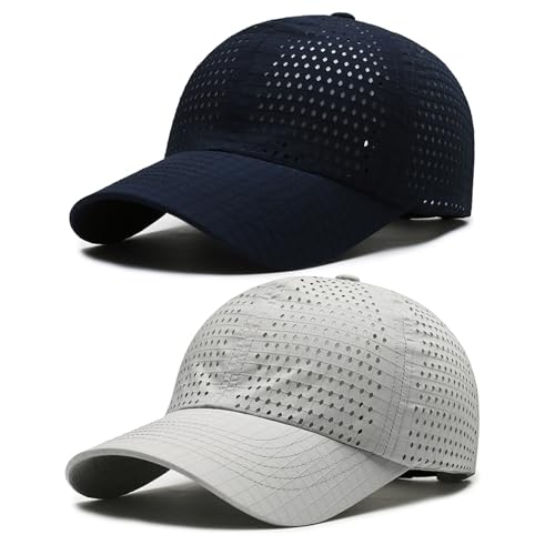 AYPOW 2 Packs Gorra de BéIsbol de Transpirable para Hombre, Gorra Running de Secado Rápido Malla, Gorro de Protección Solar Sombreros de Verano Viseras Plegable Ajustable Ligera al Aire Libre