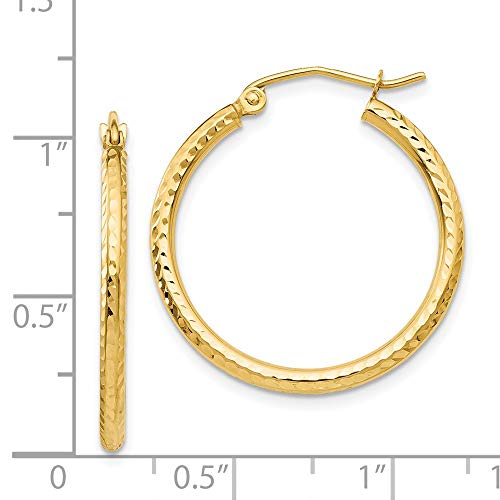 14K Yellow Gold Engraved Diamond Cut 1 Inch Round Hoop Earrings #TOP2