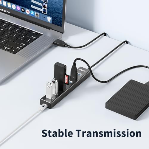 Hub USB 3.0, 7 porte in alluminio multipresa USB 3.0 con cavo da 100 cm, 5 V/3 A Type-C, HUB USB per computer portatile, MacBook, mouse, tastiera, hard disk, ecc. - Hub USB - Immagine 2