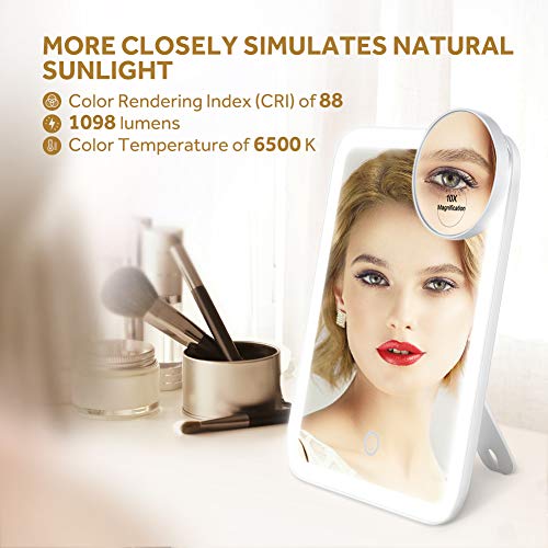 Lavany Lighted Makeup Mirror with 37 LED Lights, Ultra Bright 1100 Lumens Cosmetic Mirror with 10x Magnification, 180° Adjustable Rotation, CRI 88, Dimmable, Battery or USB Powered