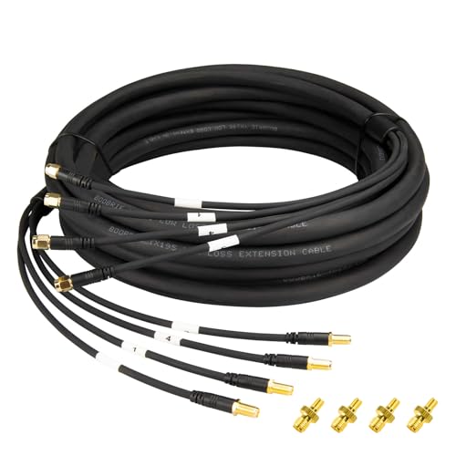 Quad 195 SMA Extension Cable Kit SMA Male to SMA Female Cable 20ft + 4pcs SMA Female to TS9 Male Adapter Ultra Low Loss for 4G/5G Routers,Gateways,4x4 MIMO Antenna