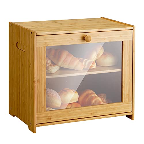 Vasmia Bread Box For Kitchen Countertop, Bamboo Storage Box With 2 Adjustable Layer, Large Capacity Bread Box With Acrylic Glass Window, Bread Storage Bin For Kitchen(Self-Assembly) #TOP2