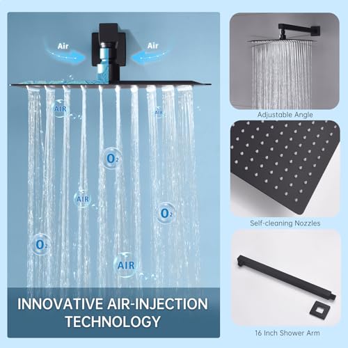 Image of Shower System with Body Jets, Oupukle Black Shower Jets System with Push Button Diverter, Wall Mounted 10 inch Rain Shower Head with 4PCS Body Jets and Handheld Shower Faucet Sets Complete, Rough-in Valve