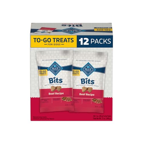 Image of Blue Buffalo Bits Natural Soft Moist to Go Dog Training Treats Beef Recipe 1-oz Bags (Pack of 12)