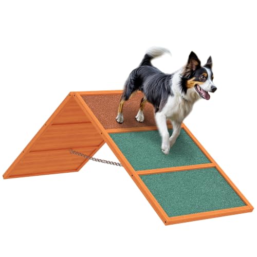 PawHut Hunde Agility Steg Rutschfeste Oberfläche 173 x 59 x 66 cm Orange | Agility-Ausrüstung Für Hunde, A-Rahmen, Höhenvertstellbar Agility-Gerät, Belastbar Bis 40 Kg, Für Garten