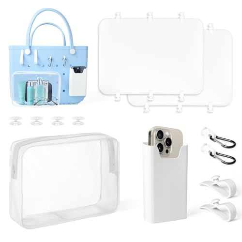 8Pcs Accessories for Bogg Bag 2Pcs Organizer Divider Silicone Phone Holder 4Pcs Key Holder Hooks & Clear Zipper Pouch Compatible with X-Large Beach Bag Perfect for Beach Pool Summer Travel