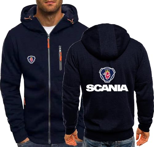 MODRYER Kapuzenpullover Mit Reißverschluss Für Scania Leichte Sweatshirt Jacke Unisex Teenager Erwachsene Langärmelig Kapuzenpullover Club-Hoodies Sportbekleidung Mit Taschen Navy Blue-XL