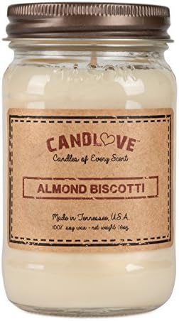 Candlove Almond Biscotti Scented Candle - Non-Toxic 100% Soy Candle - Handmade & Hand Poured Long Burning Candle - Highly Scented All Natural Clean Burning Candle (16 OZ Mason Jar) Made in The USA