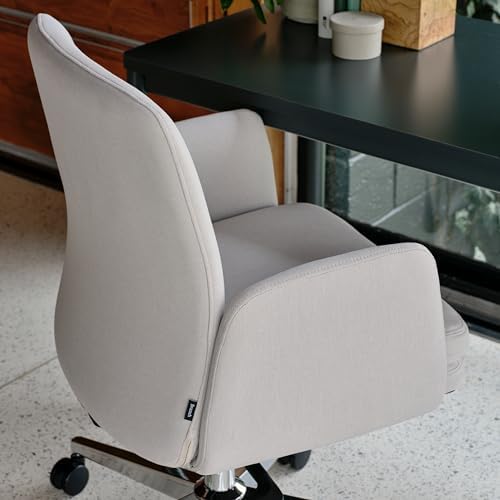 Branch Softside Mid Century Modern Office Chair, Fabric - Removable Arms & Mid Back Design with Luxury Cloud-Like Comfort - Adjustable Height - Integrated Lumbar Support - Bone - Thumbnail 5