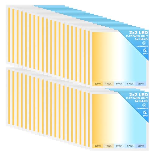 AIKVSXER 42 Pack 2x2 LED Flat Panel Light, Recessed Drop Ceiling Light Kitchen Lighting Fixtures,Bright 6500LM,0-10V Dimmable,Switchable 3000K/4000K/5000K/5700K/6500K, 30W/35W/40W/45W/50W 2x