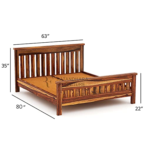 Image of Queen Size Leopard Sheesham Wood Platform Bed Without Storage (Queen Size (6.5 ft x 5 ft), Teak Finish)