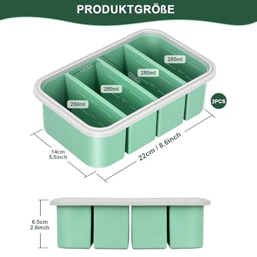 Suppe Einfrieren Behälter, 2 Packs Suppe Gefrierschrank Eiswürfelform mit Deckel, Silikon-Gefrierformen für Lebensmittel, Vorratsbehälter Suppenbehälter für Suppe, Brühe, Sauce, Eiswürfel
