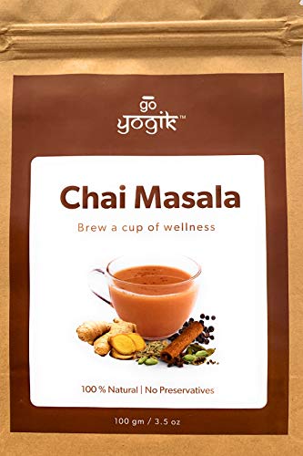 Go-Yogik Chai Masala | Spice blend of Ginger, Cardamom, Organic Ceylon Cinnamon, Organic Black Pepper, Organic Cloves, Organic Fennel | 80 servings | 100g/3.5Oz | 100% natural | Herbal Tea