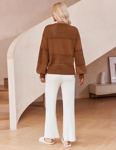 Womens Sweaters for Fall Trendy Crewneck Casual Long Sleeve Crochet Hollow Knit Pullover4