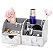UnionBasic Desk Organizer, Multi-functional Leather Desktop Office Organizer, Pen Holder - Business Card/Pen/Pencil/Mobile Phone/Stationery Holder Storage Box, Marble White
