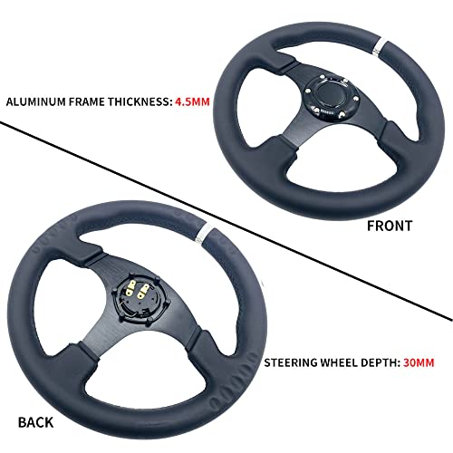 Yehicy 13”Microfiber Leather Racing Steering Wheel Flat White Stripe Alloy Aluminum Frame Universal Sport Pc Game Racing Wheels #TOP3