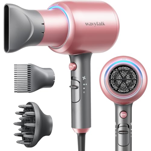 Wavytalk Hair Dryer Blown Away Ionic Hair Dryer for Curly Hair with Diffuser 1875W Fast Drying Blow Dryer with Ceramic Technology 3 Attachments for All Hair Types Light and Quiet Rose Gold