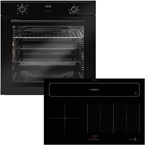 Oranier Einbaubackofen Set Induktion - autarker Backofen EBS 9936 schwarz mit Kochfeld 80 cm Dunstabzug Abluft-Umluft…