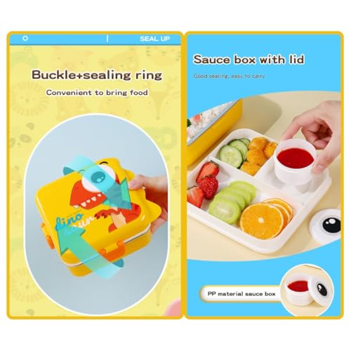 Image of YELONA 2-Layer Cartoon Shape Kids Lunch Box | Stainless Steel Inner, 3 Compartments | Airtight Leak-Proof BPA-Free Meal Box | 1120 ML + 70 ML Sauce Cup | School, Picnic Tiffin for Girls & Boys