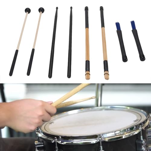 Juego de baquetas, mazos y cepillos para batería de madera de arce con acabado antideslizante y mango de goma para interpretaciones de jazz y folk miniatura 3