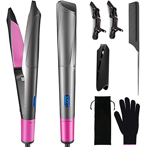 MSTECH Hair Straightener and Curler 2 in 1 - Twisted Titanium Flat Iron for Hair with Salon High Heat 450?- Hot Tool Curling Iron with Digital Display -Birthday Gifts for Women