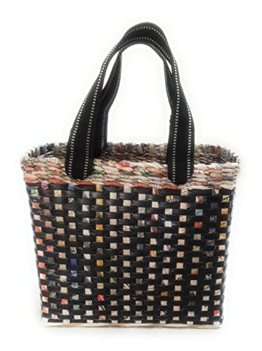 Image of Paperus, Medium, Black Check, Lunch Bag, Tiffin Basket for Office, Handbag, Carry Bag, Travel Bag, Eco-Friendly, Handmade, of Paper Ropes, in Inches 11 Height, 12 Length & 6 Wide Base