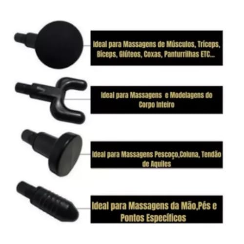 Mini Massageador Elétrico Muscular Recarregavel USB, Pistola Massageadora Corporal Portatil, 4 Ponte